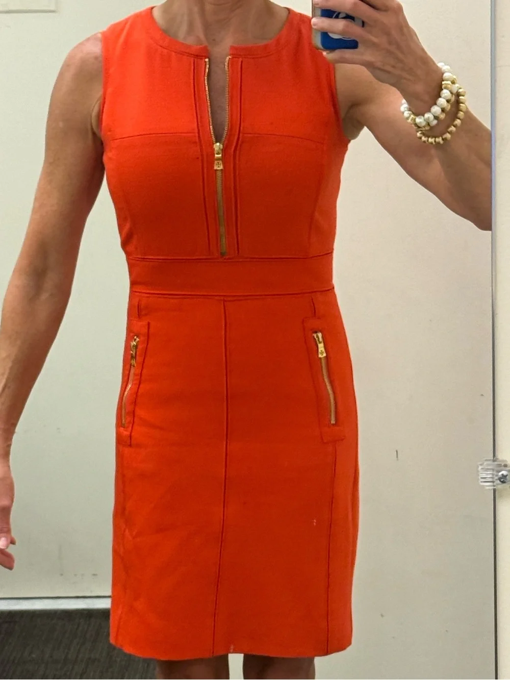Tory Burch Mariel Orange Logo Midi Dress